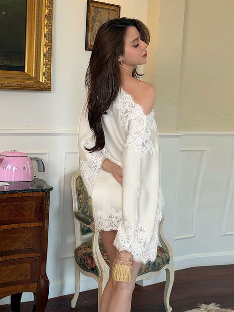 Elegant Lace Patchwork Women's - Blouse Off Shoulder recension och pris