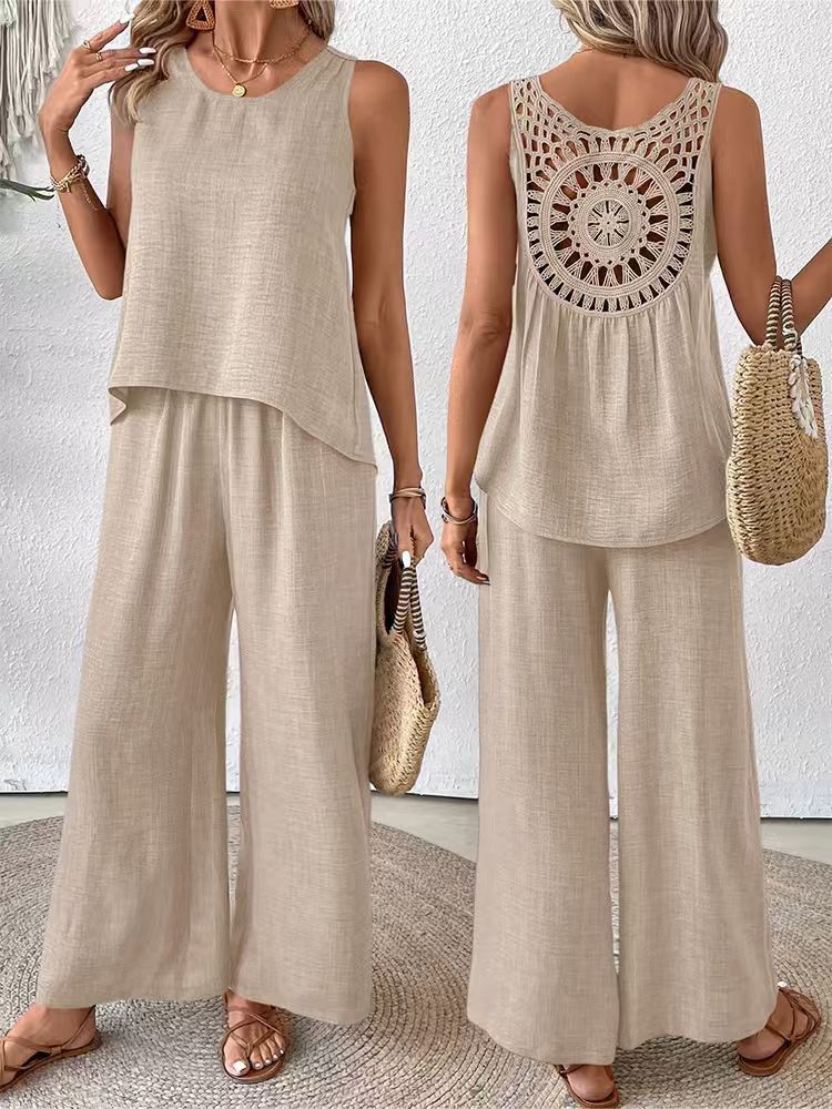 Two Pieces Women Solid Pant Se - Linen Pant Wide recension och pris
