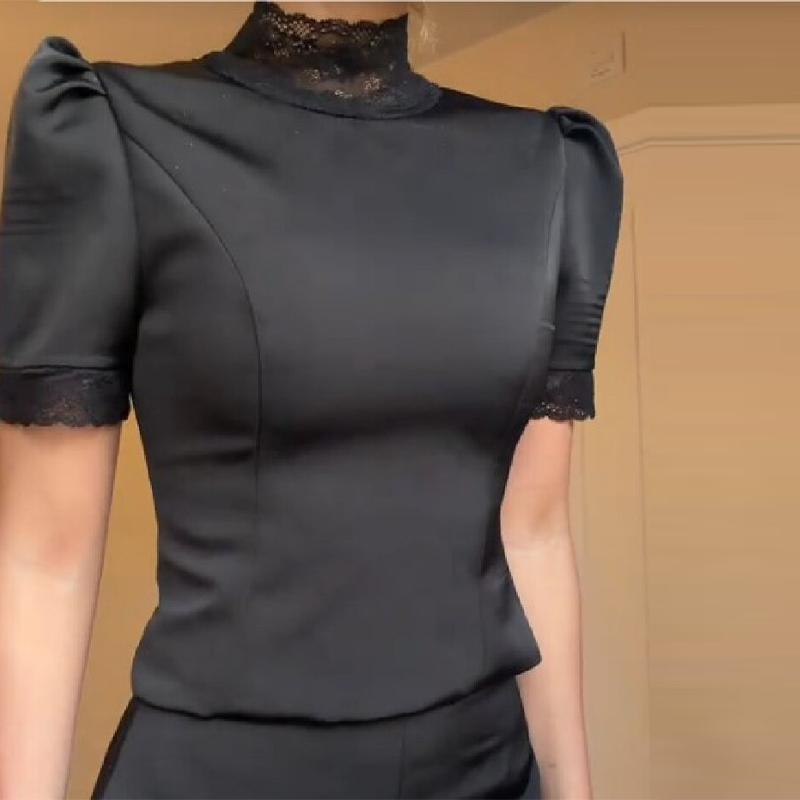 New Satin Lace Edge Top Short  - Blouse Off Shoulder recension och pris